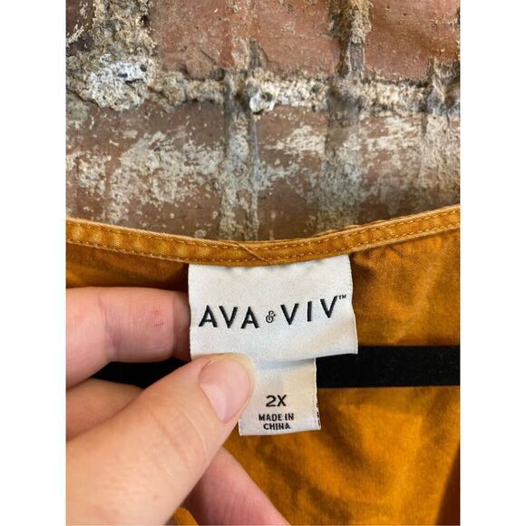 AVA & VIV Pumpkin Burnt Orange 100% Cotton Scoop Neck 3/4 Puff Sleeve Knee-lengt - Picture 6 of 14